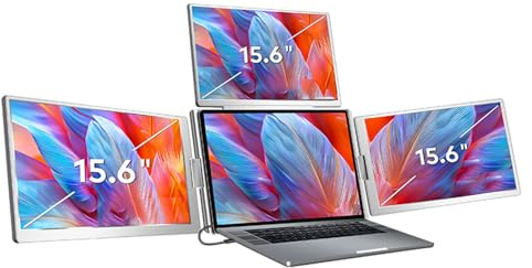 Annadue 15,6 Zoll tragbarer Display, 1080p HD Ultra Slim Quad Monitore mit Tragbarem 1 Kabel 3 Bildschirme Falten für 12-18,5 Zoll Laptops (EU-Stecker)