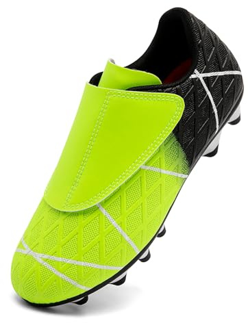 Unitysow Chaussures de Football Garçon Spike Crampons Professionnel Antidérapant Athlétisme Entrainement Chaussures de Sport Enfant Chaussures de Foot,Vert 1,28 EU