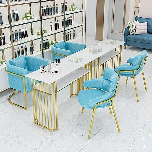 Estación de Mesa de manicura Elegante Funcional, Pormarble con Estante de Almacenamiento de Doble Capa Fácil de Montar Escritorio de uñas para salón SPA Oro 120 * 45 * 75
