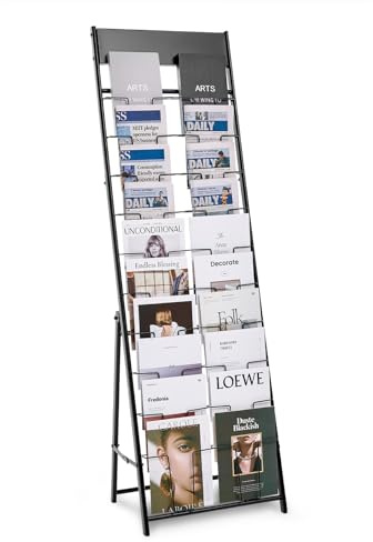 VEVOR Brochure Display Rack, 20 Pockets Magazine Literature Display Stand, Portable Floor Standing Magazine Rack, Metal Newspaper Catalog Holders for Shop, Exhibitions, Office, Trade Show, Black