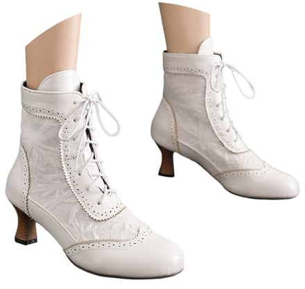 Generisch Lolita - Stivali da donna vintage vittoriani, con lacci, stivaletti da equitazione, con cerniera laterale, con tacco medio, cavaliere