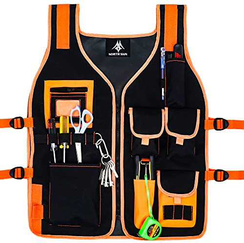 Workwear Tool Vest |Adjustable Utility Design with Reinforced Multi Pockets for Carpenters, Plumbers, Electricians & Mechanics | Durable Oxford Fabric Work Organizer (Orange)