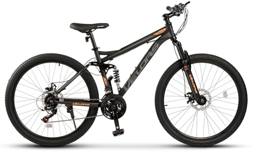 kozamas 26 Zoll Fully Mountainbike für Erwachsene & Jugendliche | 21 Gang Schaltung & Scheibenbremsen | MTB Fahrrad mit Full-Suspension Rahmen | 85% Vormontiert, Schwarz/Grau/Orange