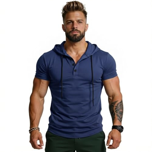 BSBUY Herrar Gym T-shirts för män, atletisk kortärmad med huva herr, herr ledig kortärmad t-shirt med huva för löpning, boxning, vandring, sport