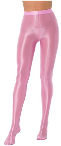 Aislor Damen Glänzende Strumpfhosen Transparent Leggings Nylon Dessous High Waist Yoga Sport Tanz Hose Slim Fit Pants Sporthosen Rosa XL