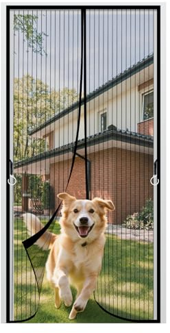 JIANJIAO myggnät balkongdörr utan borrning 105 x 220 cm svart magnet magnetisk gardin för balkongdörrar, uteplats skjutdörr