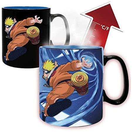 ABYSTYLE Abysse Corp Naruto Tasse à effet thermique Naruto & Sasuke, noire, imprimée, 100% céramique, contenance : environ 460 ml.