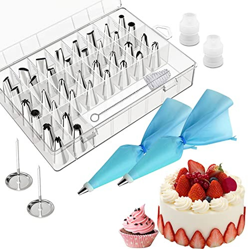 44 PCS Cake Decorating Kit Piping Tips and Bags Set 36 Numbered Frosting Icing Tips with Pattern Chart Cookie Cupcake Decorating Tools with Reusable Bags