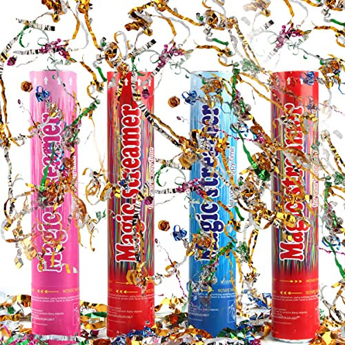 Konfetti Popper, Hillylolly 4 x Konfettikanone Bunt, Konfettibomben 28 CM, Party Popper Bunt, Konfetti Shooter, Confetti Cannon, Luftschlangen Bombe, für Hochzeit, Geburtstag, Party