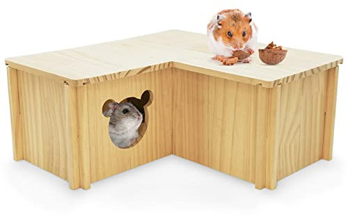 Fhiny Hamsterhaus aus Holz, mehrere Kammern, Hamster-Versteck und Tunnel, abnehmbarer Aktivitätsraum, Erkundungsspielzeug, Ratten, Mäuse, Lemmings (klein – 3 Räume)