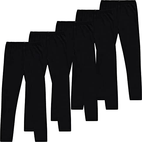 Pink Angel Little Girls Leggings, Black Cotton Spandex Stretch Pants - Kids Dance Clothing, Yoga and Ballet Tights, 5-Pack/Small 4