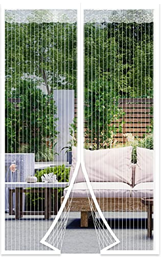 DIKER Fliegengitter Magnet Tür, 110x200cm Fliegenvorhang Magnet Balkontür Ohne Bohren, Insektenschutz Vorhang, Moskitonetz türe, fliegentüren für Wohnzimmer Terrassentür (Weiß)