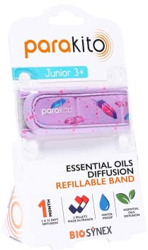 PARAKITO - Braccialetto ricaricabile con zanzare, 2 ricariche incluse, 1 mese di utilizzo, senza DEET, motivo piuma, misura bambini (3+)