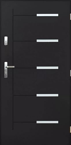 Porta in acciaio, resistente alle intemperie, elegante porta d'ingresso sicura, modello Kankan, spessore 55 mm, dimensioni 80/90 cm con rivestimento nano (antracite, 90: dimensioni dell'albero della