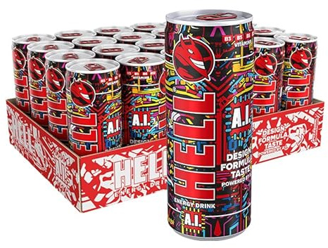 A.I. Energy Drink | 32 mg/100 ml Caféine | Vitamines B3, B5, B6, B12 | Sans Conservateurs | Emballage Écologique | 24 x 250ml | Compatible avec HELL Energy