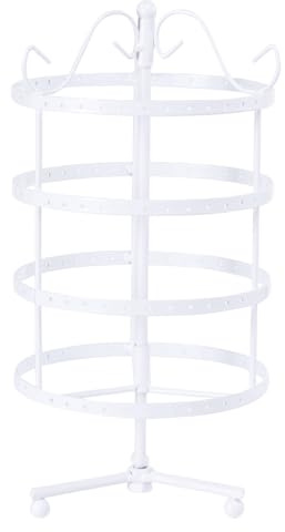 Holibanna Soporte Giratorio Para Pendientes Redondo Blanco Expositor De Pendientes Con 144 Agujeros Organizador De Joyas De Metal De 4 Niveles Tamaño M 12.20X5.90X5.90 Pulgadas Para Hogar Y Tiendas