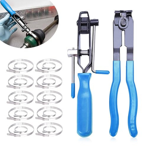 2 CV Boot Clamp Plier with 20PCS 304 Stainless Steel CV Boot Clamps,CV Axle Removal Tool,Hose Band Axle Pliers Car Banding Tool Kit,Dust Cover Clip Removal Pliers Repair Tool Accessories, Blue