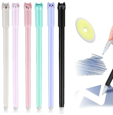 BECHS 6er Set Gel-Radierstifte, Cute, Stifte mit radierbarer Tinte, Kätzchen, Kawaii Radierbarer Gel Stift, 0,5 mm Spitze, Temperaturempfindlich Tinte(Blu)