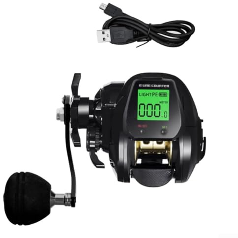 Carrete de pesca eléctrico, carretes de pesca con pantalla digital, rueda de pesca recargable, 7.2:1 de alta relación de engranaje, carrete de cebo de pesca digital (negro izquierdo)