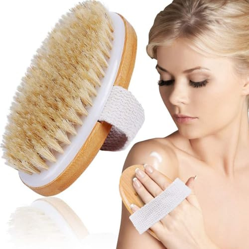 Spazzola per il Corpo a Secco Esfoliante in Legno, Spazzolatura a Secco Spazzola per il corpo Spazzola Esfoliante Spazzola da Bagno, con Setole Naturali Rimuove la Cellulite la Pelle Morta, Unisex