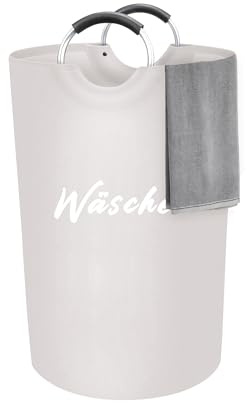 Großer 90L Wäschesammler mit Aluminiumgriffen – stabiler & faltbarer Wäschekorb mit wasserabweisender PE-Beschichtung – Wäschebox fürs Bad & Schlafzimmer – ergonomische Griffe, formfeste Wäschetonne
