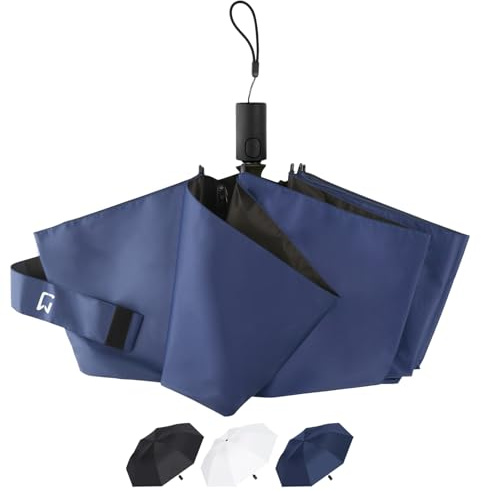 Jexmigo Paraguas grande con protección UV, resistente al viento y cierre automático, paraguas de viaje plegable ligero para hombres y mujeres, impermeable, compacto para mochila, golf, picnic, uso