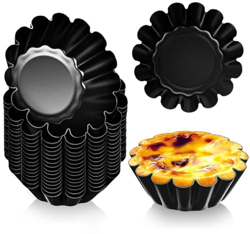 LemonRoad 16 Pcs Egg Tart Molds, Non-stick Carbon Steel Tart Pans, Mini Pie Moulds, Muffin Cupcake Pudding Baking Cup Maker - for Pies, Chinese Egg Tarts, Cakes (2.6 Inch)