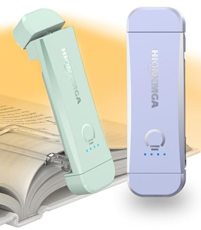 HIONXMGA USB Rechargeable Book Light,2 Pack Eye Caring Reading Light Clip on Book, 3 Colours & Stepless Dimming, Portable & Flexible,Perfect for Booklovers and Kids-Mint+Light Lilac