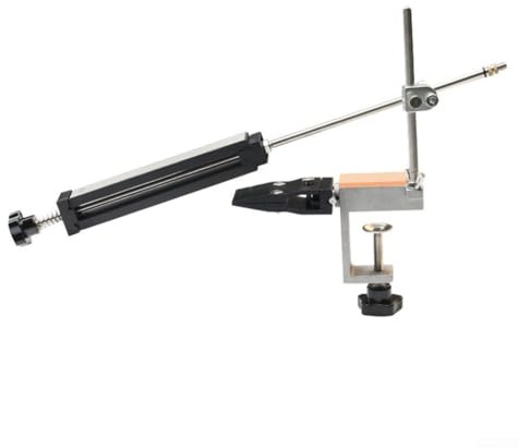 Aprilsunnyzone Afilador de cocina de ángulo ajustable con soporte de metal giratorio, fijación de tornillo, abrazadera estable y piedra de afilar reemplazable para un mantenimiento preciso de los