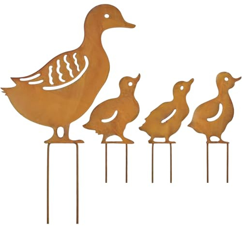 Ulawellor Lot de 4 Piquets de Jardin en Métal Décoration Forme de Canard Silhouette Animale Ornement Extérieur pour Pelouse Terrasse Cour Massif de Fleurs Jardinage