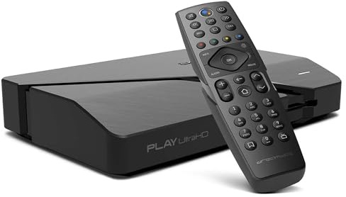 Dreambox Play UHD Android TV Box Nero | 4K HDR Media OTG Lettore con AV1, HDMI 2.1, Bluetooth 5.1, Dual WiFi, Android 11 | Compatto e potente – Include RC20 Remote e HTS e-com HDMI