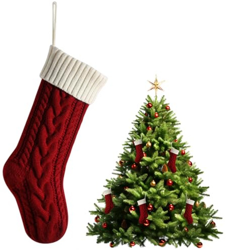 LACHT Calze Di Natale Da Appendere, 46 Cm Calze Di Natalizie A Maglia Grandi Calza Befana Natale Per Camino Albero Natale Decorazioni Feste Di Natale, Rossa (corpo)/Bianca (parte superiore)