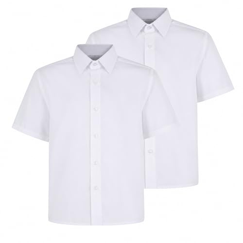 Girls Short Sleeve Non-Iron School Blouses Twin Pack | White Easy-Care Uniform Tops | Crease-Resistant Comfortable Fit Blouses for Daily Schoolwear | Smart Classic School Uniform