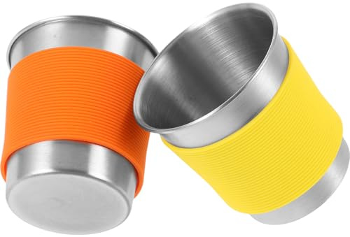DIYEAH Lot de 2 Tasses en Acier Inoxydable 2pcs Jaune et Orange, Gobelets de Camping Simples et Légers, Tasses à Boissons Froides et Chaudes Base Plate Antidérapante pour Randonnée