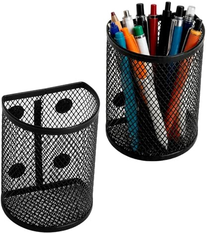 JYYWTSI 2 Pièces Porte-stylos Magnétiques, Pots à Crayons Multifonction, Porte Marqueur Magnétique, Mesh Stylo Pot, Porte Marqueur Noir, pour Réfrigérateur Tableau Magnétique Maison Bureau École