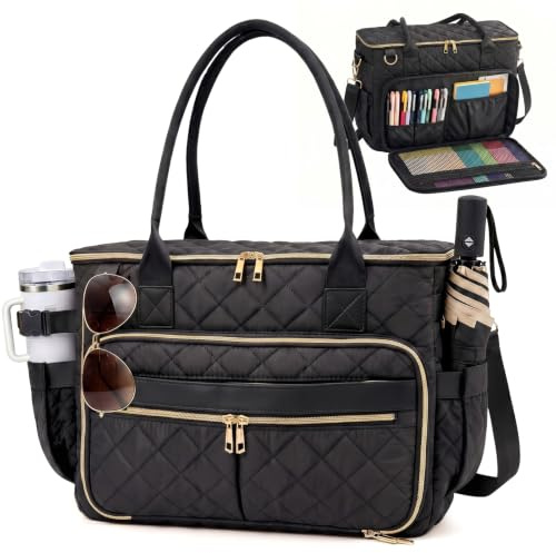 XIAPIA Sac Ordinateur Femme 15,6 Pouces, Sacoche pour Ordinateur Portable avec 11 Compartimentsm et Poche Isotherme,Grand Sac Cabas pour Travail pour Enseignant d'infirmière d'étudiant