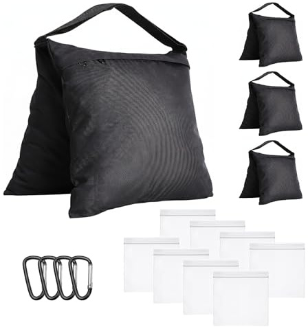 Lot de 4 Sacs de Sable Résistants, Sable Photographie Professionnels Sacs de Lestage pour Trépied et Support d'Éclairage, Poids pour Studio Photo Vidéo Tonnelles et Parasols Extérieurs