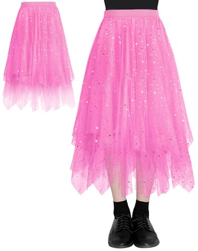 AUYAO Tyllkjol för kvinnor, stickad älvtyllkjol, veckad magdans-tutu, asymmetrisk, lång plisserad, för magdans, prinsessbröllop, fester, fettisdag och fest