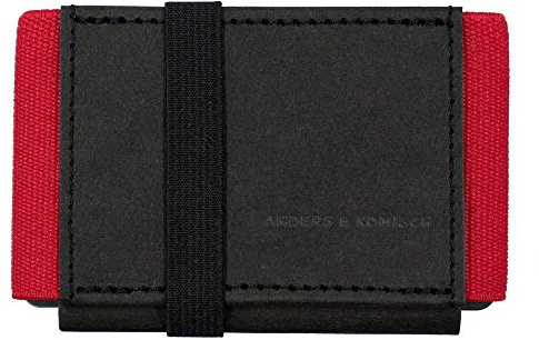 Anders & Komisch Slim Wallet mit Münzfach Herren Platz für 12 Karten, Scheine, Münzen. Mini Geldbeutel Damen, Kartenetui: Praktisch.Flexibel.Leicht. Handarbeit aus Deutschland in Schwarz/Rot