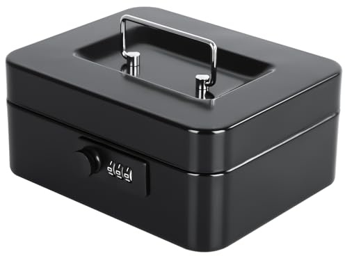 KYODOLED Small Cash Box with Combination Lock & Removable Money Tray, Black