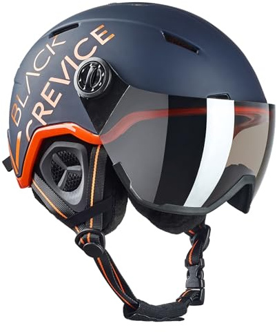Black Crevice, Casco da Sci Vail, con Visiera Stile Pilota, per Uomo e Donna, in Policarbonato, Traspirante, Regolabile, L (58-61 cm), Opaco Marina/Arancia