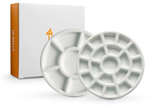 ETCHR Mini-Palette, 19 Farben kompakte Keramik Aquarell, Acryl, Öl,Gouache,Porzellan-Palette,Aquarell-Schüssel mit luftdichter Metalldose,ideale Reise-Palette für Künstler,2er-Pack