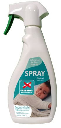 Greentop, Spray Anti-Acariens pour Textiles, 500ml, Actif d'inspiration Végétale Non Neurotoxique, Adapté aux Nourrissons