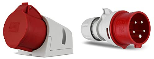 REV CEE Steckdose, Starkstrom Steckdose, 400VAC, 32A, 5-polig, 3Ph + N + PE, IP44, rot & 0512520555 CEE-Stecker, 400V, 5-polig, 3Ph + N + PE, wasserdicht IP44, rot