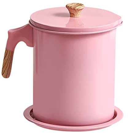 Barattolo di pancetta con colino | Porta grassi resistente al calore con filtro a maglia fine e sottobicchiere rimovibile, separatore olio da 1,4 L per cucinare, olio per friggere carne e grasso da