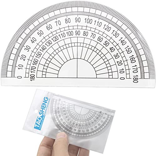 TAOSHENG Transportador de plástico de 10 cm y 180 grados, 10 cm de longitud, regla de medición de ángulo semicírculo acrílico transparente para escuela, estudiante, matemáticas, aula, oficina,