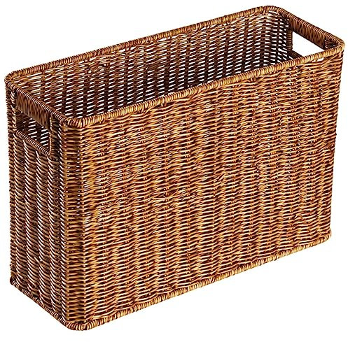 Alipis Wicker Magazine Basket Plastic Rattan Weave Basket Stair Basket Narrow Magazine Holder Newspaper Rack Skinny Storage Bin Organizer Laundry Hamper for Organizing