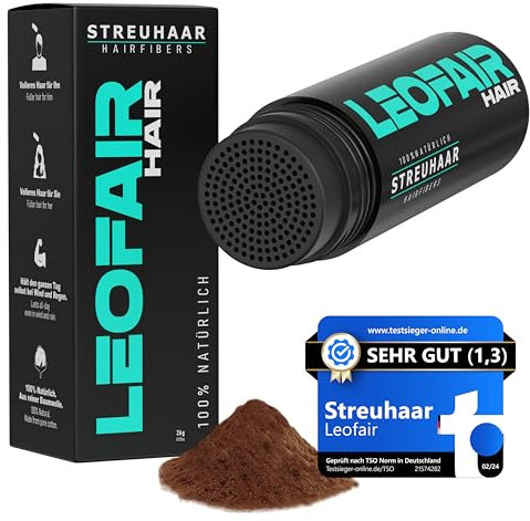 Leofair Haarverdichtung - 100% natürlich - Streuhaar für volles und dichtes Haar in Sekunden! Schütthaar in Premium Friseurqualität - 28g - Perfekter Look für Männer & Frauen (Rot)