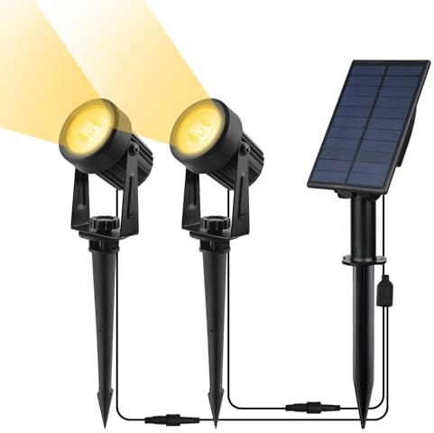 CORESLUX Lampe Solaire Jardin, 3000K Spot Solaire Extérieur Projecteur IP65 2 Modes d'Éclairage pour Arrarbres, Chemins, Pelouses, Terrasses (2 Lumières)