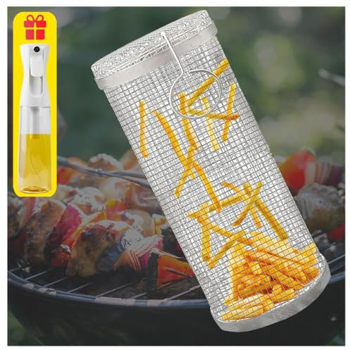 Wizvox Cesta para Parrilla De Barbaco, Ccesorios Barbacoa De Obra Cesta De Asador, Adecuado para Pescado, Verduras, Camarones, Carne (Viene con Un Rociador De Aceite De 300ml),2pcs